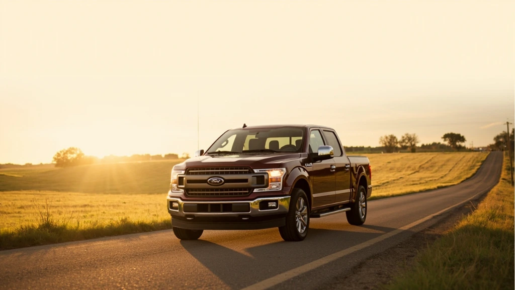 Maroon Ford F-150 pickup on a rural Wisconsin farm road