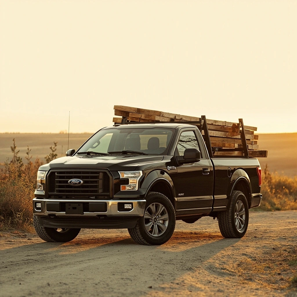 Black pickup truck at a rural Wisconsin job site