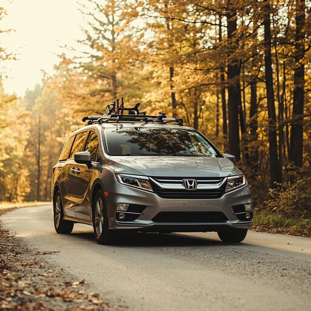 Gray minivan at a Wisconsin state park trailhead