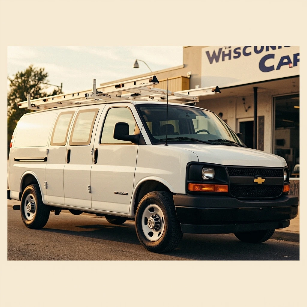 White work van outside a Wisconsin trade business